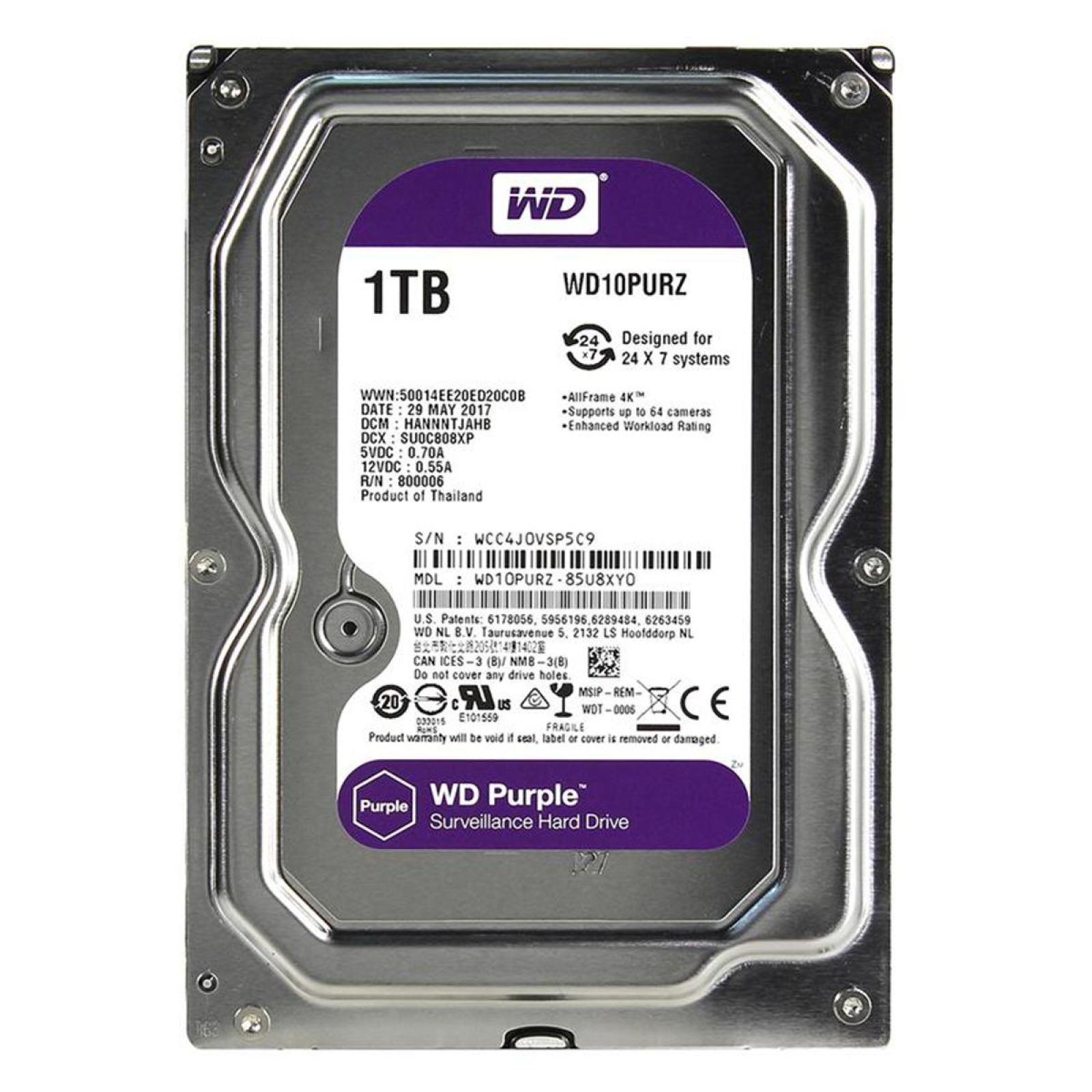 WD PURPLE 1TB 5400RPM 64MB SATA3 WD10PURZ 7/24 HDD
